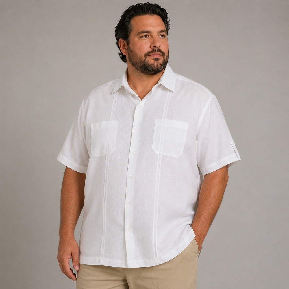 Cafe Luna Mens 3XL White Linen Cotton Blend Short Sleeve Guayabera Shirt Pintuck